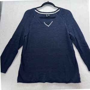 Cynthia Rowley Women's L Navy Blue Knit‎ Top Long Sleeve Lightweight Pullover